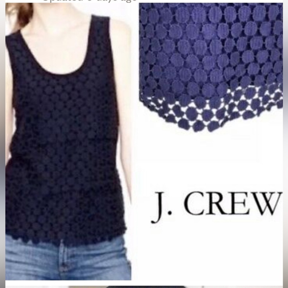 J Crew Dark Navy Blue Sleeveless Scoop Neck Tiered Polka Dot Appliqué Tank Top S
